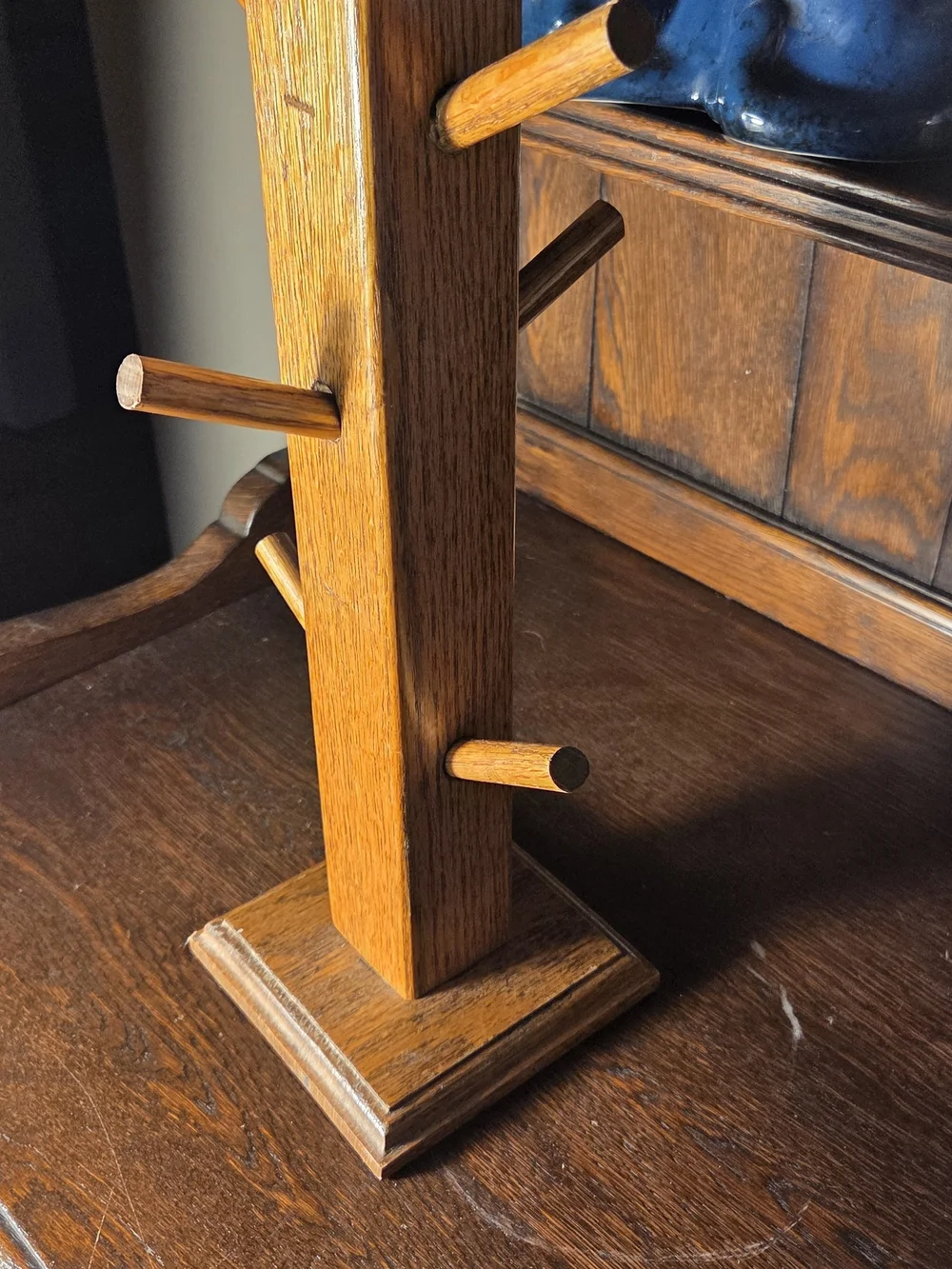 Vintage Wooden Jewelry Tree Stand in Warm Oak